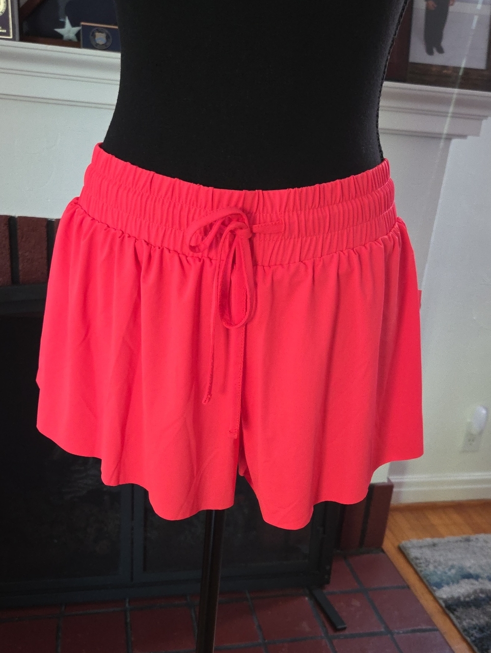 Women’s Coral Athletic Running Shorts with Drawstring Waist